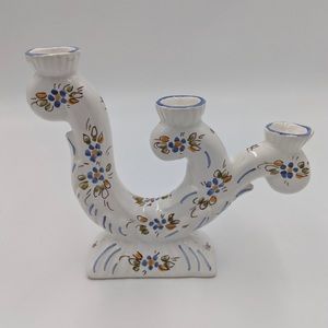 SOLD: Vintage hand painted ceramic candle holder candelabra